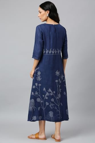 Image of W for Woman Women's Rayon Relaxed Fit Casual Floral Kurta with Kantha Details