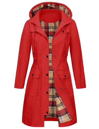 Tuopuda Regenjacke Damen Wasserdichte Übergangsjacke Lange Regenmante Windbreaker Jacke Leicht mit Abnehmbare Kapuze Regenparka Atmungsaktiv für Frühling Sommer Herbst,...