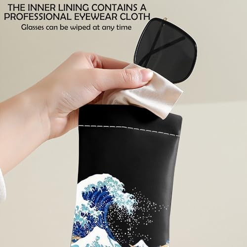 Image of 2 PCS Glasses Eyeglass Sunglasses Case Pouch Soft PU Leather Cute Aesthetic with Cleaning Cloth for Boys Men Man