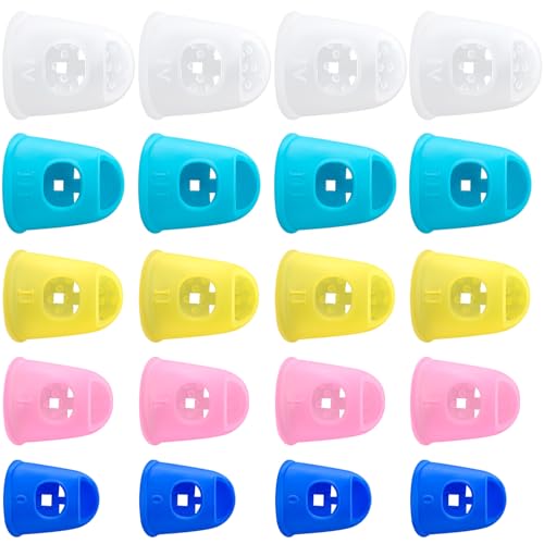 Pndeyo 20pcs Rubber Finger Tip Guard, 5 Sizes Finger Grips Protector for Sorting Paper, Rubber Fingertip Cover Cap for Sewing Carving Cutting Painting Guitar Playing- 5 Colors