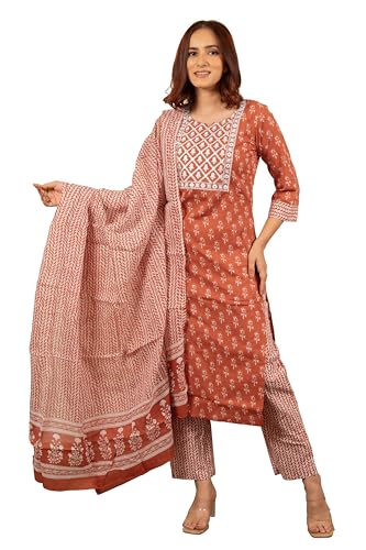 Image of MIRCHI FASHION Pure Cotton Women Straight Batik Print & Mirror Work Kurti Set with Dupatta and Pant