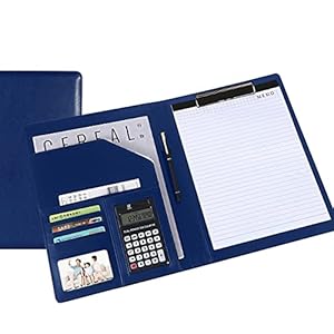 JINYUDOME A4 Clipboard Folder,Clipboard with Calculator Multifunctional Artificial Leather File Storage Device, Used for Interviews, Conference Presentations, Blue