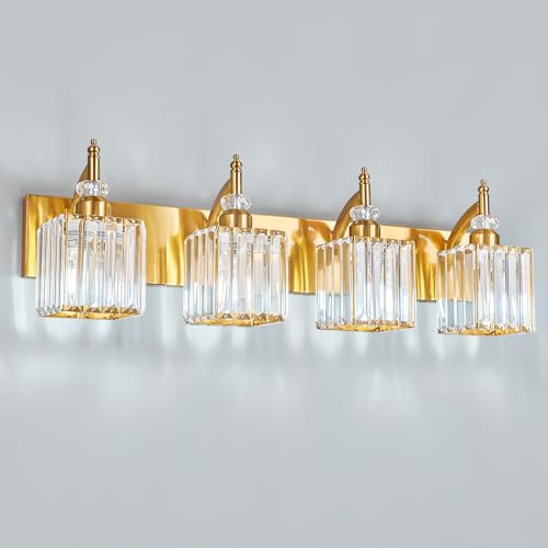 BBLLWJ Crystal Vanity Lights Gold 4 Light Bathroom Light Fixtures Over Mirror Modern Vanity Light for Bathroom