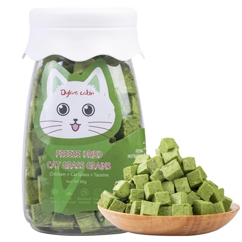 Dylans cabin Cat Grass Teething Cube Treats - Natural Freeze Dried Edible Cat Chew Toy for Teeth Cleaning and Hairball Removal(80g)
