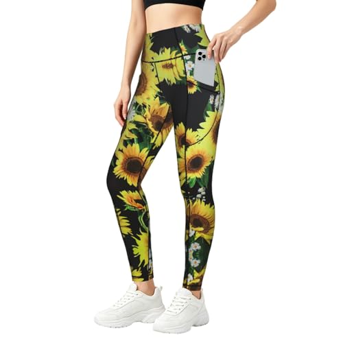 Leggings de girasol conjuntos de entrenamiento con bolsillos fitness mujer