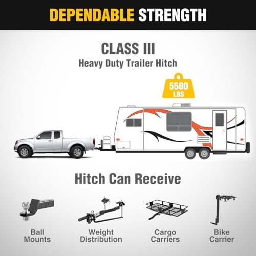 Image of Nilight Class 3 Trailer Hitch 2 Inch Receiver Tow Hitch Compatible with Suzuki Equator 2009-2012, Nissan Frontier 2005-2026, Multi-Fit Hitch for Ball Mount Cargo Carrier Bike Rack, Black Powder Coated