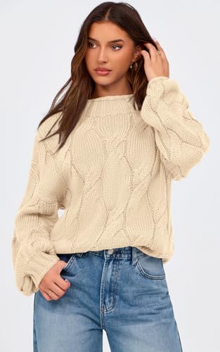 PRETTYGARDEN Women's Cable Knit Sweaters Casual Long Sleeve Crewneck Oversized Chunky Fall Winter Sweater Pullover Tops 20243