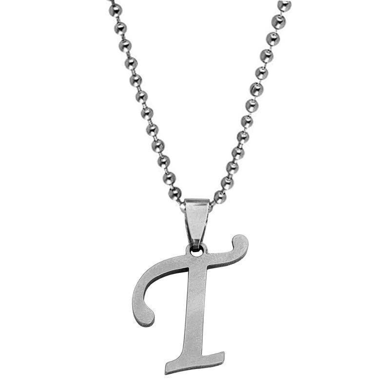 Shiv Jagdamba Silver T Initial Letter Necklace For Men Boys Women Girls Alphabet A-Z Personalized Name Pendant Choker Necklaces with 22 Inch Ball chain (B0BRW746K5) Amazon Price History, Amazon Price Tracker