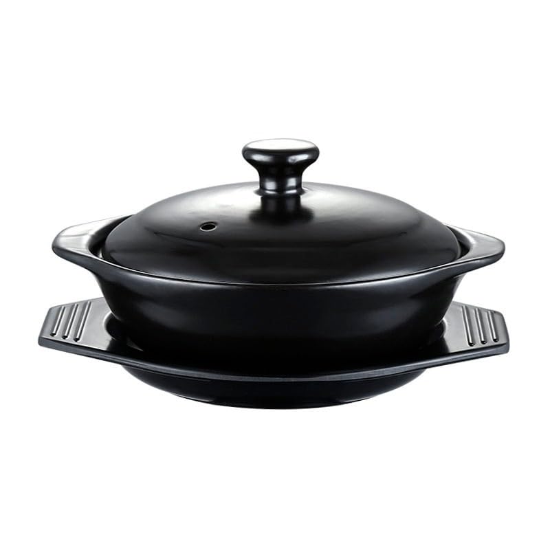 Tegame Terracotta Set di casseruole in ceramica for riso in smaltata nera(610ml with tray)