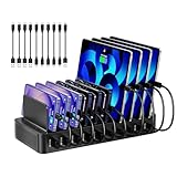 Stazione di ricarica USB-C da 100 W con 10 porte e 10 cavi di ricarica, caricatore multiplo con separatore rimovibile regolabile, compatibile con iPhone/Samsung/Google/Tablet/dispositivi USB