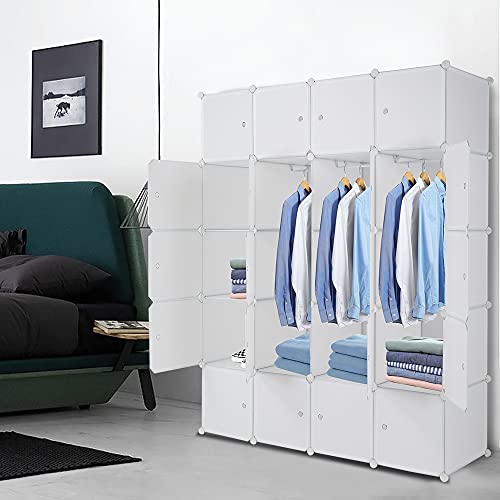 TactFire Armoire Penderie Modulable, 20 Cubes, Armoire Chambre, Étagère de Rangement avec Portes, pour Le Stockage de vêtements, Jouets, etc.. (Blanc, 140 x...