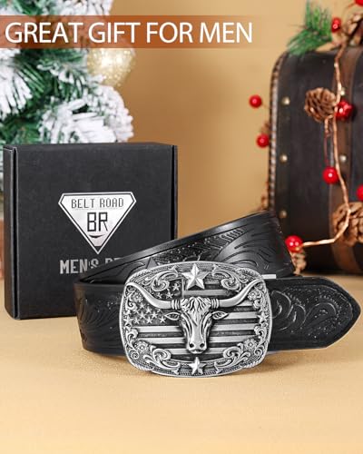 Image of BELTROAD Mens Ratchet Western Belt Leather Cowboy Belts for Men with Automatic Western Buckle Belt for Jeans Christmas Gifts