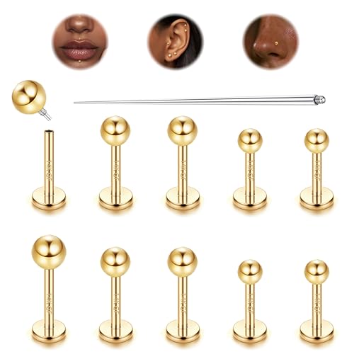 LOLIAS 10 Piezas 16G Titanio Piercing Tragus Piercing Oreja Piercing Labret Bola Dorado Pendientes Nariz Piercing Medusa Piercing Joyería 6/7/8MM