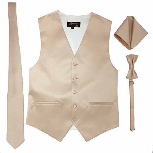 Spencer J s Men’s Formal Tuxedo Suit Vest Tie Bowtie and Pocket Square 4 Peace Set Verity of Colors (XS (Coat Size 18-34), Blush Pink)