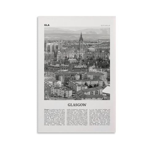 LZTEN Glasgow Print Black And White, Glasgow Wall Art, Glasgow, Glasgow, Photo, Glasgow, Décoration murale de Glasgow, Écosse, Royaume-Uni, Europe Toile murale A