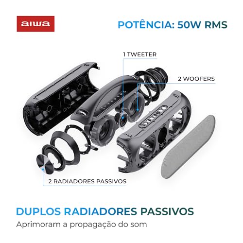 Caixa de Som Boombox AIWA BBS-02A 50W Bluetooth 8H IPX5 RGB USB