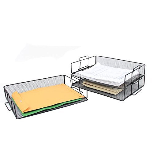 Black Steel Mesh 2 Tier Shelf Paper Holder, Premium Quality Desk Organizer Double Tray. Elegant Office Products. By Stationary Station #TOP3
