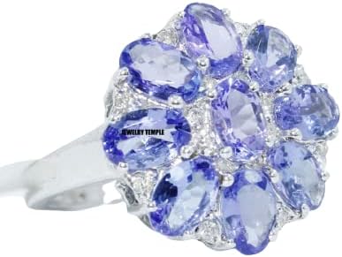 Statement Rings for woman Girls 92.5 Silver Diamond September Birthstone Blue Sapphire band 4x6 mm oval