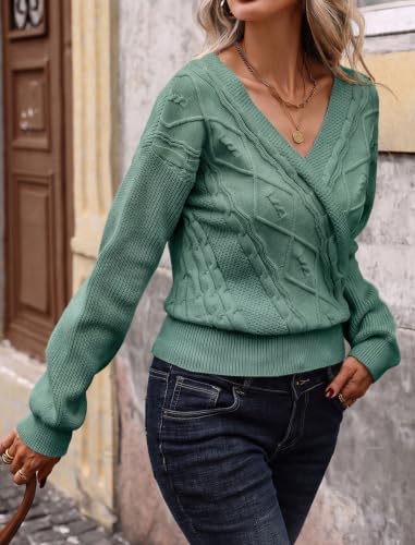 Image of ZAFUL Women's V Neck Cable Knit Sweater