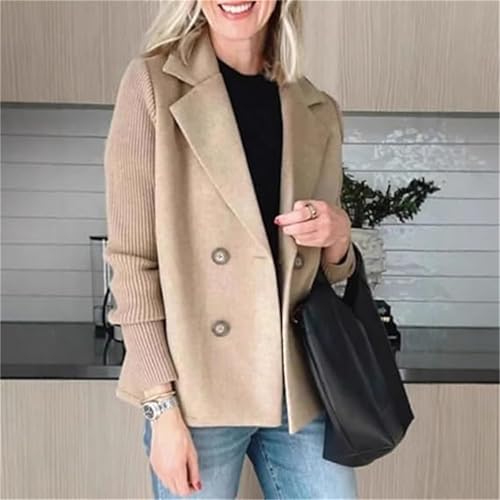 Women's Lapel Button Knitted Patchwork Sleeve Casual Coat Cropped, Cropped Double Breasted Blazer Women Sweater3