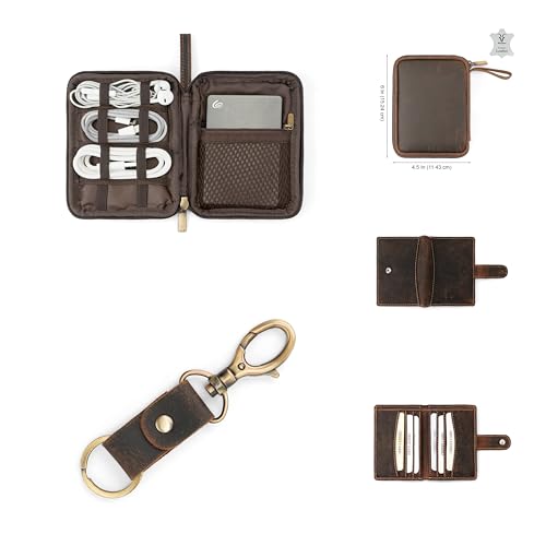 Image of Goatter Men Leather Gift Hamper , Leather Wallet & Organizer and Key Chain, (Set of 3 Gift Set), Brown