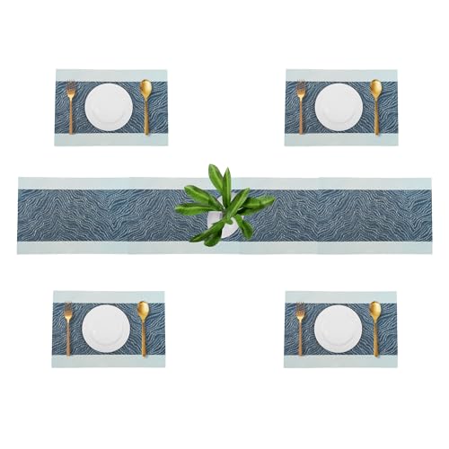 Image of Dining Table Placemats & Runner Set - Heat Resistant, Washable & Stain Resistant Woven Vinyl Mats | Table Runner & 4 Placemats Set for Stylish Dining (45x30 cm Placemats, 180x30 cm Runner)