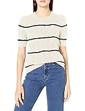 Cable Stitch Women's Striped Cable Knit Short Sleeve Sweater - Crewneck Lightweight Cotton Pullover Top (Large, Ivory)