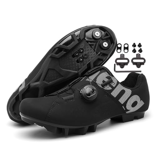 JiuQing Zapatillas De Ciclismo De Montaña para Hombre Mujer Compatibles con Calas SPD De 2 Tornillos Transpirables Informales para Interior Y Exterior,Negro,41 EU
