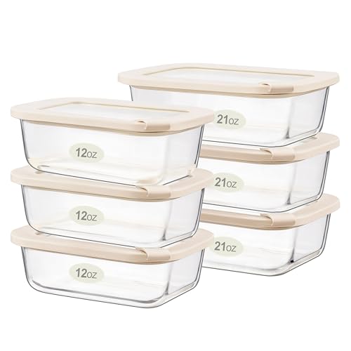 Urban Green Glass Food Storage Containers with Glass Lids, Microwave Safe Food Container Set, Aitight Meal Prep Container Set, LeakProof, 100% Plastic Free, 6 Pack