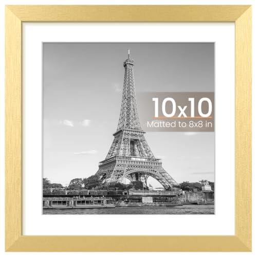 Image of upsimples 10x10 Picture Frame, Display Pictures 8x8 with Mat or 10 x 10 Without, Wall Hanging Square Frames, Gold, 1 Pack
