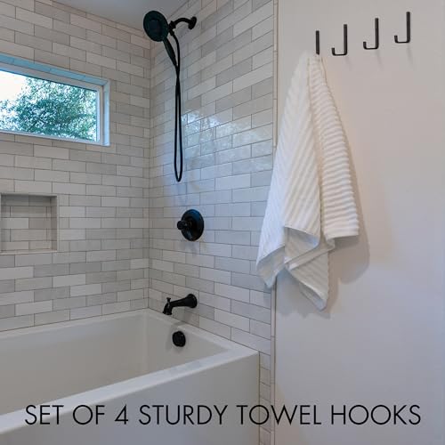 KIBAGA Stylish Bathroom Towel Hooks for Wall Mount Set of 4 - Beautiful, Sturdy & Easy to Install Metal Wall Hangers - Space Saving Matte Black Towel Holder - Your Perfect Bathroom Decor Addition - Image 2