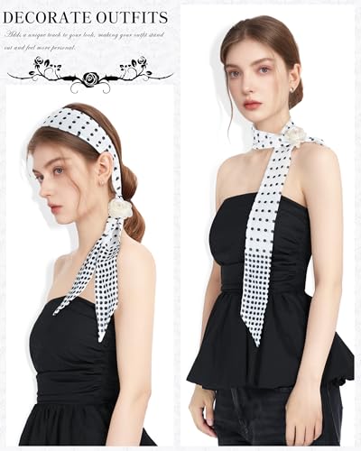 Scarf for Women, Slim Flower Chiffon Neck Scarf Removable Rose Light Soft Fashion Scarves Neckerchief Hair Band2