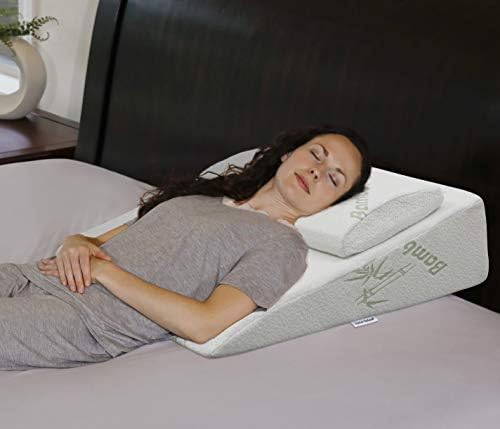 InteVision Foam Bed Wedge Pillow (26" x 25" x 7.5") Headrest Pillow in ONE Package - 2" Memory Foam Top - Removable Bamboo Cover - Helps Relief from Acid Reflux, Post Surgery, Snoring