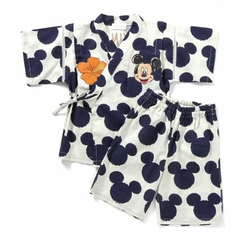 甚平 ベビー 男の子 ミッキー 子供 F.O.KIDS エフオーキッズ 上下セット 手ぬぐい キッズ 子供服 花火 お祭り 浴衣 夏 子供用 夕涼み会 部屋着 ルームウエア パジャマ ディズニー(ネイビーブルー 90cm)