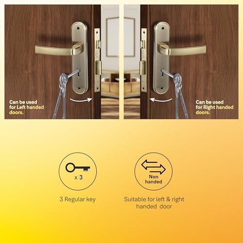 Image of Yale YECM-415-6L-AB Mortise Door Lock | 6 Lever Lock | Handle Set with Plate | 3 Keys | Suitable for Left & Right Hand Doors | Antique Brass