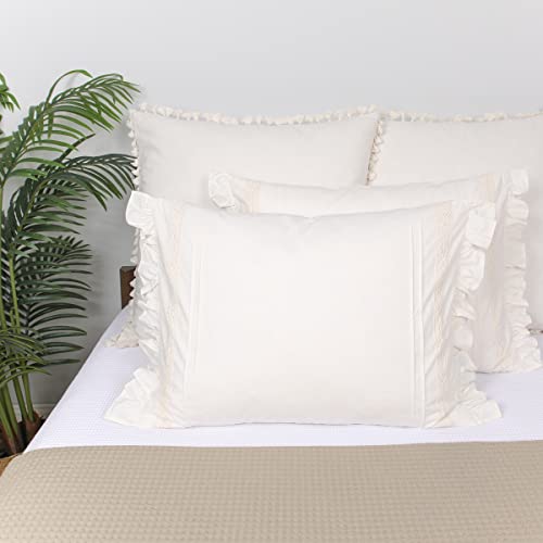 Jng Kraftlab King Size Pillow Shams Set Of 2 20X36 In Cream Zipper Closure With Boho Ruffle & Lace & Pleats For Shabby Chic Bohemian Farmhouse 100% Cotton By Jng Kraftlab thumb #3