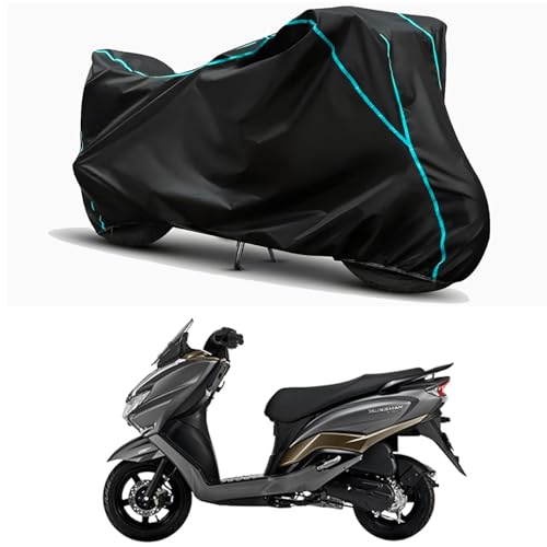 Image of Waterproof Bike Body Cover Compatible for | Suzuki Burgman Electric | Taffeta Fabric, Sky Piping Design, Bottom Elastic Fit | Dustproof, Sun UV & Rain Protection for All Weather.