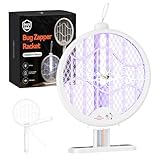 Electric Fly Swatter Racket buzzkick Foldable Bug Zapper Racket Portable 3 In 1 Fly Swatter Electric With USB Rechargeable Base 3500V Dual Mode Mosquito Killer For Indoor Home Kitchen Bedroom Backyard