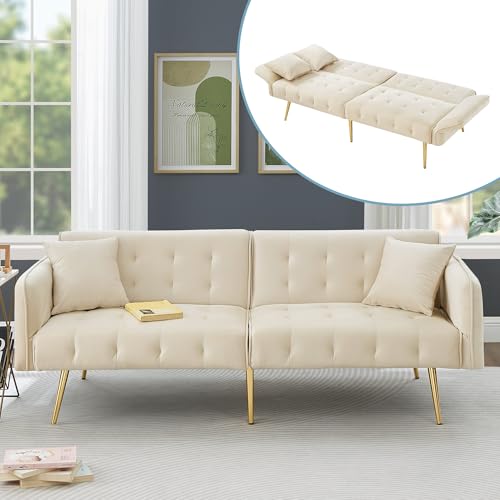 Kebnor Sofá cama multifunción de dos plazas con función de cama, respaldo ajustable + reposabrazos de varios dígitos, moderno sofá cama plegable para sala de estar – Funda de terciopelo, amplia zona