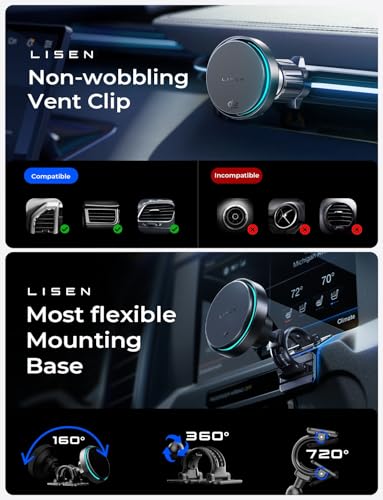 Image of LISEN for Qi2.2 25W MagSafe Car Mount Charge,Cooling Fan,95W Fast Adapter