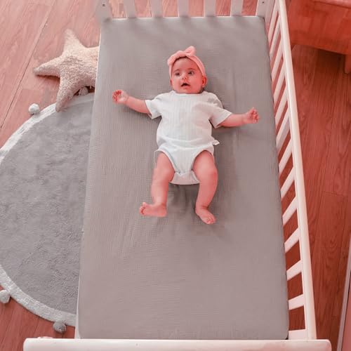 Image of Muslin Crib Sheets for Baby Boys Girls, Neutral Fitted Crib Mattress Sheet