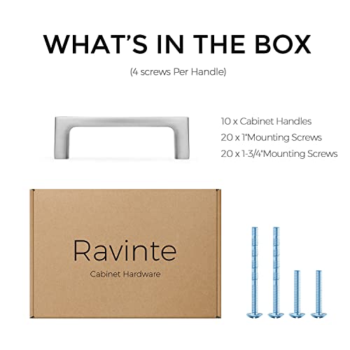 Image of Ravinte 10 Pack Solid 3 Inch Kitchen Square Cabinet Handles Brushed Nickel Pulls Drawer Pulls Cabinet Hardware Kitchen Handles