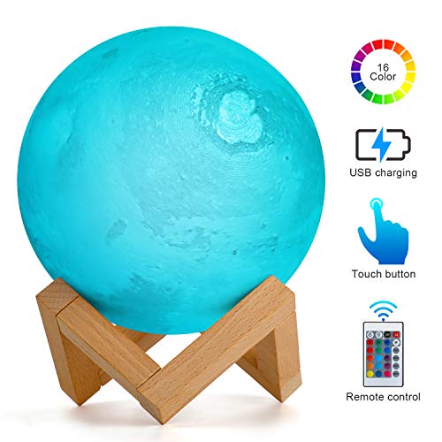 15cm Marte Planet Lámpara, AMZJUPWM 3D Impresión 16 Colores con Soporte, Control Táctil y Luz Nocturna Portátil USB Recargable para Decoración del Hogar y Regalos para Niños, Amigos, Amantes (Marte)