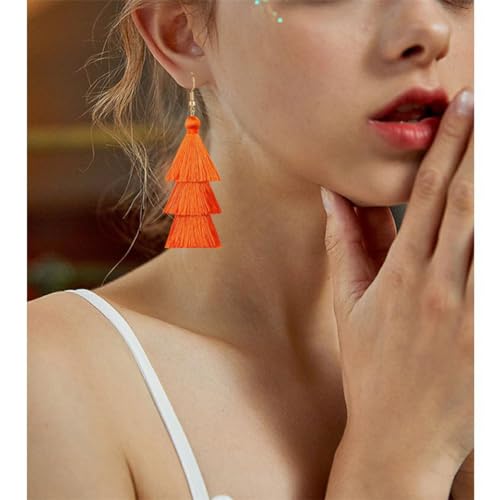 3 Tier Layered Colorful Tassel Earrings Bohemian Big Dangle Drop Fashion Jewelry Earrings for Women Valentine Birthday Party.4