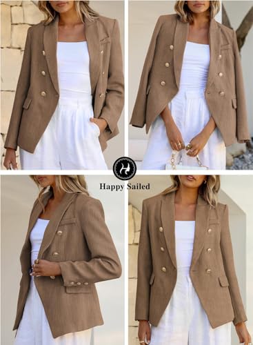 Happy Sailed Womens Tweed Blazers Casual Long Sleeve Double Breasted Open Front Blazer Jackets Work Suits