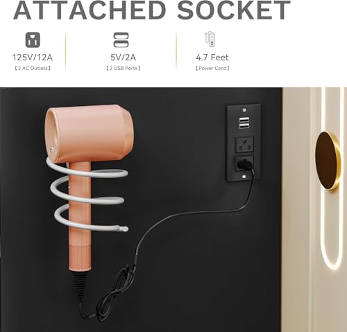 Image of DWVO 10 Drawer Large Makeup Vanity Table with Glass Top, LED Mirror, Charging Station & Cushioned Storage Stool, 46-Inch Dressing Desk Set with 3 Lighting Modes Brightness Adjustable, Dark Black