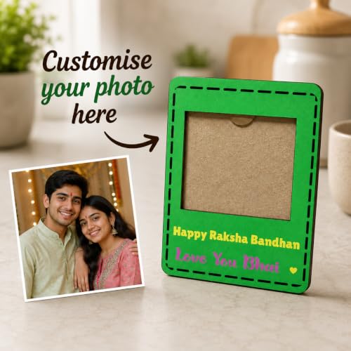 Image of PrintBharat Custom Raksha Bandhan Photo Fridge Magnet MDF, Green