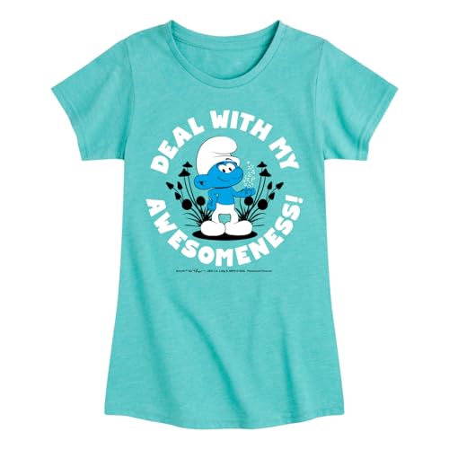 HYBRID APPAREL Smurfs - Deal Awesomeness - Toddler and Youth Girls Fitted Short Sleeve Graphic T-Shirt