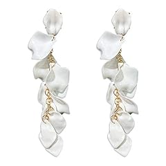 Long Acrylic Rose Petal Earrings-White