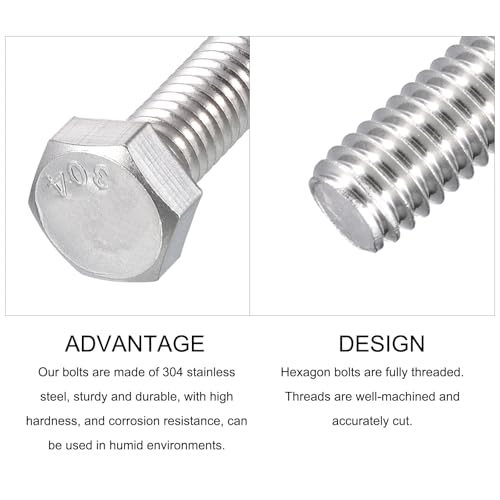 Image of METALLIXITY Hex Head Bolts (5 /16-18 x 3 inch) 15Pcs, 304 Stainless Steel 18-8, Fully Threaded, External Hex Drive, Plain Finish, Hex Head Screw Bolt, Silver